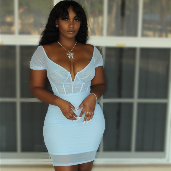 Azure Blue- Women’s Fashion Mini Dress - Picture 2 of 3